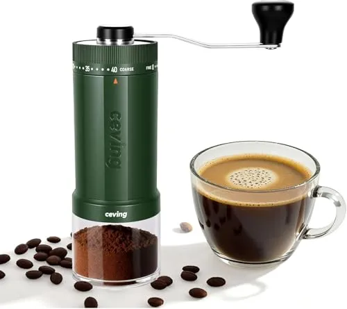 CEVING Manuelle Kaffeemühle 60g Fassungsvermögen, Tragbar und Einstellbar