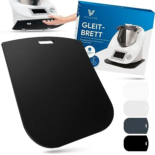 Villkin Gleitbrett kompatibel für Thermomix TM5 und TM6 - Aus Acrylglas mit hochwertigen Teflongleitern - Unterlage zum einfachen Verschieben (Universal, Schwarz)