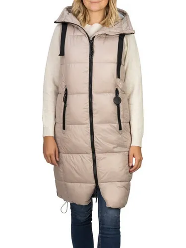 DENIMFY Steppweste Damen DFCaro - Knielang mit Kapuze - Funktionsjacke für Herbst/Winter, windfest mit zwei Reißverschlusstaschen und justierbarem Saum für optimalen Komfort.