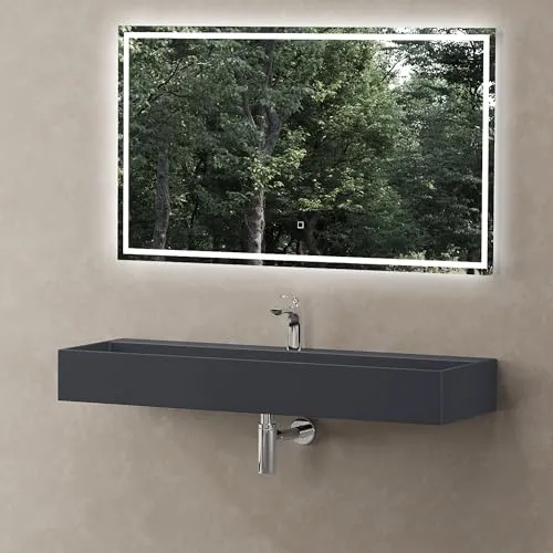 doporro Anthrazit matt Hängewaschbecken 120x40 cm - Waschplätze: Modernes, geräumiges Waschbecken aus robustem Mineralguss, leicht zu reinigen und ideal für Familien. Flexibel montierbar als Aufsatz- oder Wandwaschbecken.