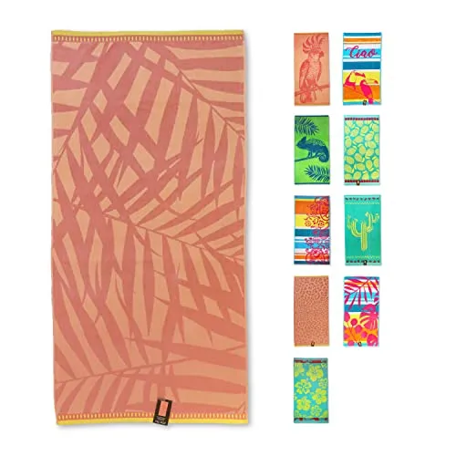 jilda-tex Strandtuch 90x180 cm Badetuch Strandlaken Handtuch 100% Baumwolle Velours Frottier Pflegeleicht Verschiedene Designs (Simple Leaves)
