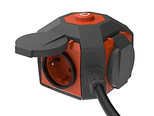 GAO 4fach Mehrfach Steckdose 1,4mtr Zuleitung Outdoor & Indoor IP44 10x10cm Orange Typ B Kunststoff 9A 2 Ports