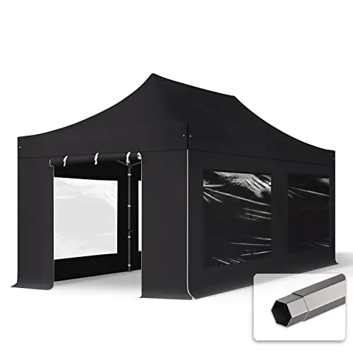 TOOLPORT Faltzelt 3x6m mit 4 Seitenteilen in schwarz von Toolport