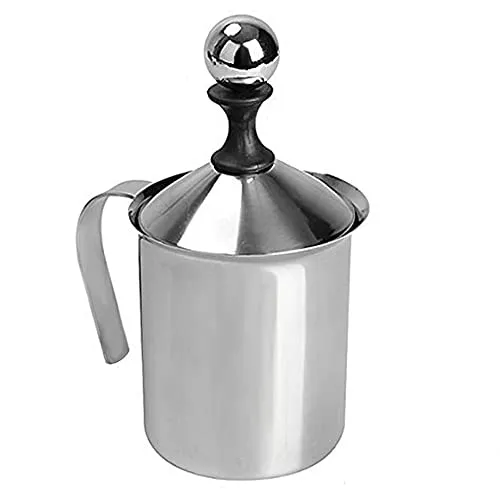 ANCLLO Manueller Milchaufschäumer, Edelstahl, Handpumpe, Milchaufschäumer, handbetriebener Milchschaummacher, japanischer Doppelschicht-Handschäumer (400 ml)