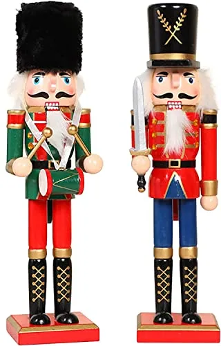 KAHEIGN 2Pcs Nussknacker Figuren Holz Nussknacker Soldaten, 30cm Traditionelle Weihnachten Nussknacker Figuren Deko aus Kiefernholz für Zuhause Weihnachtsdekoration Weihnachtsschmuck