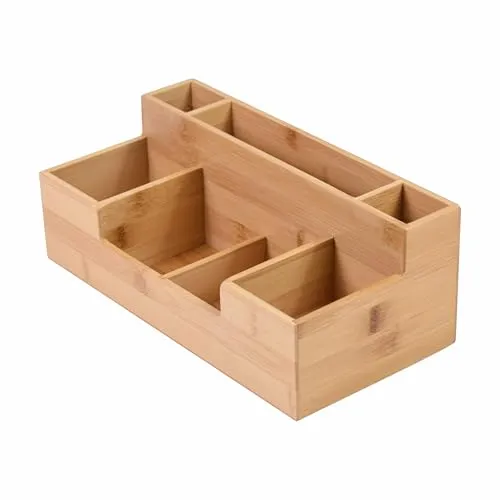 Schreibtischorganizer Stiftehalter aus Bambus, Holzkiste 30x15x11 cm
