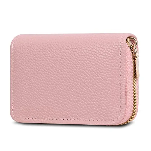 IHIGOGOFA RFID Echt Leder Kreditkartenetui Blocker Schutzhülle Karte 20 Fächer Kartenetui Orgel-Stil Tragbar Visitenkartenetui Damen und Herren (Rosa-18)