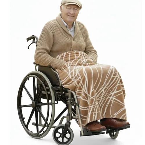 SENIORI Rollstuhldecke Decke für Rollstuhl warme Beindecke für Rollstuhlfahrer Kniedecke (4. Braun - Linien)