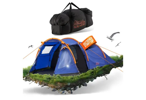 Burgwerk Tunnelzelt Nachtblau - 3 Personen, 4000+mm Wassersäule - Tunnelzelt für 3 Personen mit über 4000 mm Wassersäule - wetterfest, geräumig und mit UV-Schutz 50+, ideal für Komfort und Sicherheit beim Campingabenteuer.