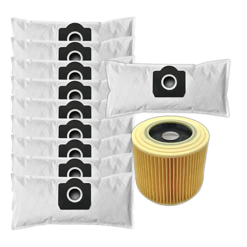 10x Staubsaugerbeutel für Kärcher MV3 WD3 - Staubsaugerbeutel aus Mikrovlies, passgenau für Kärcher Modelle, inklusive 10 Beutel und Filter für optimale Saugleistung.