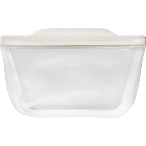 OXO Good Grips wiederverwendbarer Silikonbeutel – Quart-Standbeutel (946 ml) – Hafer - Einweg-Lebensmittelbehälter, wiederverwendbar und aus lebensmittelechtem Silikon für sichere Aufbewahrung von Lebensmitteln, mit dichtem Verschluss und staubabweisender Oberfläche.