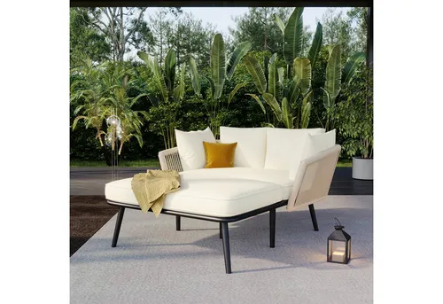 Merax Gartensofa mit Stahlrahmen und Kissen für 2 Personen