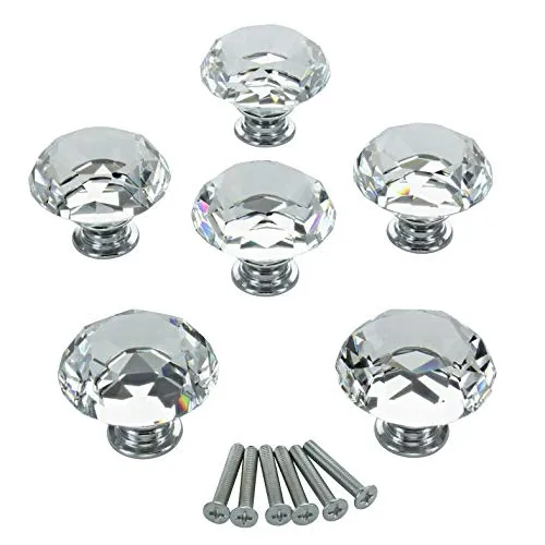 G Decor Klare Türknäufe aus Kristallglas, für Küchenschrank und als Griffe für Schubladen, 40 mm (6er-Pack)