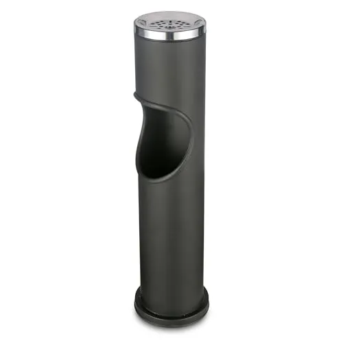 Moderner Metall Standaschenbecher schwarz mit Mülleimer - 47 x 9,5 cm - Aschenbecher für Innen und Außen mit modernem Design, entnehmbarem Asche-Einsatz und integriertem Mülleimer für mehr Sauberkeit.