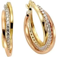 Firetti Paar Creolen Ohrschmuck aus Gold 375 - Ohrringe mit verschlungenem Design, aus massivem Gelbgold 375 und funkelnden Zirkonia, ideal für jedes Outfit und Anlass – das perfekte Geschenk für Geburtstag oder Weihnachten!
