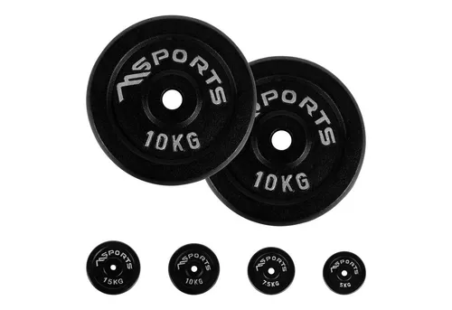MSports® Hantelscheiben Hantelscheiben Paar aus 100% Gusseisen 5-30 kg Hantel, (2 x 10 kg - Schwarz)