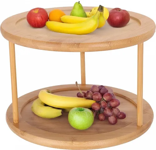 Servierplatte Drehplatte Drehtablett 25x18cm Bambus 2 Etagen Drehbar Obst Gemüse
