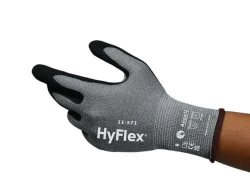 Ansell HyFlex 11-571 Schnittschutz-Handschuhe, Atmungsaktive Nitril-beschichtung, Höchste Weiterreißfestigkeit, Arbeitshandschuhe Herren Damen, Waschbare, Grau, Größe L (1 Paar)