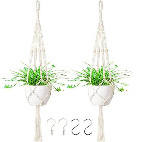 LOOGI Makramee Blumenampel Baumwollseil Hängeampel, 2er Set Blumentopf Hängend Boho Deko Hängepflanze Hängetopf Pflanzen Halter für Innen Außen Decken Balkone Wanddekoration