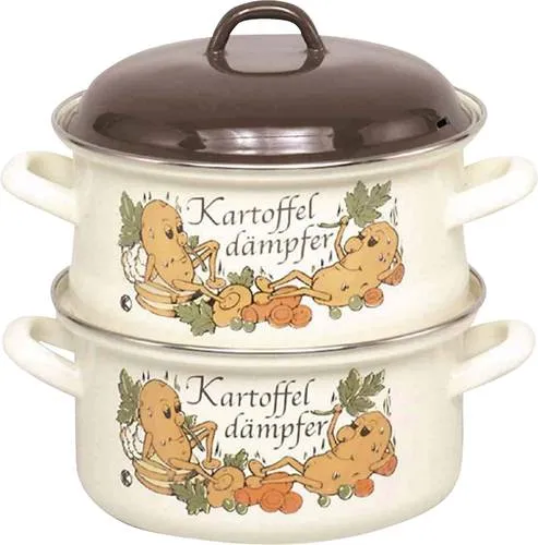 KRÜGER Kartoffeldämpfer/Bio-Dünster Ø 20 cm - Hochwertiger emaillierter Kartoffeldämpfer für schonendes Garen von Kartoffeln und Gemüse, passend für alle Herdarten inklusive Induktion.