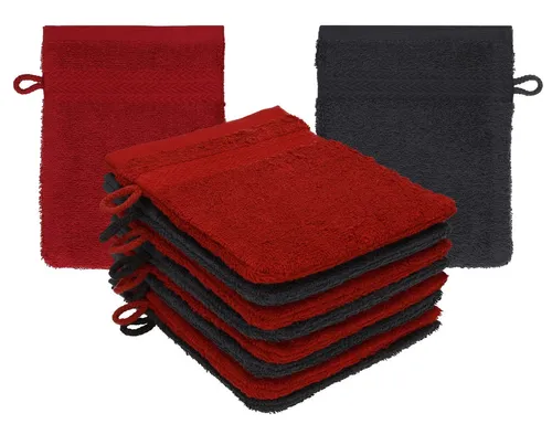 Betz Waschhandschuh 10 Stück Waschhandschuhe Premium 16x21 cm Farbe rubinrot und graphit, (10-St)