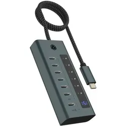 ICY BOX IB-HUB1457-C31 USB Hub - USB-Hub mit 3.2 Gen 1, 10000 Mbit/s Übertragungsgeschwindigkeit und kompaktem Design in Blau-Grau, ideal für schnelle Datenübertragungen.