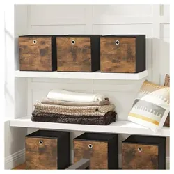 SONGMICS Aufbewahrungsboxen, Set aus 6, 30 x 30 x 30 cm, Organizer für Kleidung, Vintage Braun/Schwarz, RFB102B01