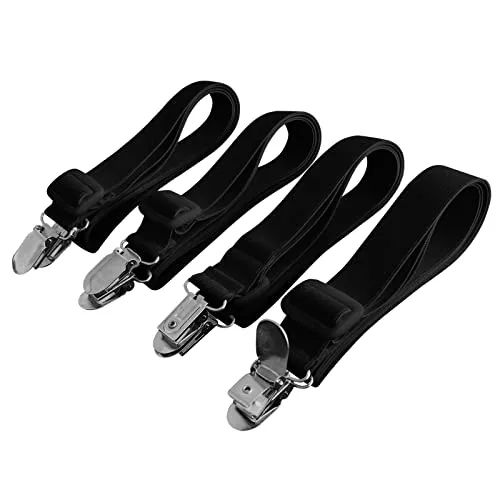 Beedsooth 4 Stück Bettlakenspanner verstellbar(60-200cm), Elastische betttuchspanner, Spanner für Bettlaken, Lakenspanner mit Metallklammern für Bettlaken, Bügelbrett, Matratze oder Sofa, Schwarz