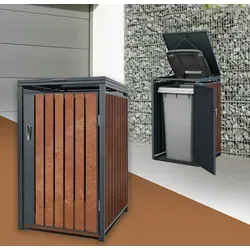 ML-Design Mülltonnenbox für 1 Tonne bis 240 Liter - Anthrazit/Rostoptik aus Stahl - Außenanbau: Robuste Mülltonnenbox mit Pulverbeschichtung für eine ästhetische Aufbewahrung und einfache Handhabung dank Zugseilen und Gasdruckfedern.