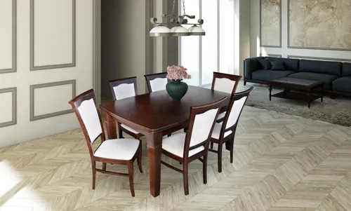 Moderne 7tlg. Essgarnitur mit ausziehbarem Tisch und 6 Stühlen - 7-teiliges Set für das Esszimmer: Ausziehbarer Tisch (160/400 cm) und 6 bequeme Stühle aus Holz, ideal für gesellige Abende. Stilvolles modernes Design in Braun.