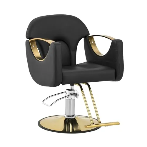 Physa Armlehnstuhl Barton Schwarz - 360° Friseurstuhl - Stabiler Friseurstuhl aus Edelstahl mit 360° Drehfunktion, höhenverstellbar von 55-65 cm, ideal für Friseursalons, Tattoo- und Kosmetikstudios. Komfortable Polsterung und leicht zu reinigender Kunstlederbezug.