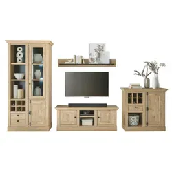 Moderne Wohnwand in Holzfarben - B: 382 cm, H: 214 cm, T: 45 cm - Stylische Wohnwand in Holzfarben, ideal für Ihr Wohnzimmer. Mit großzügigen Maßen bietet sie viel Stauraum und passt perfekt zur Unterhaltungselektronik.