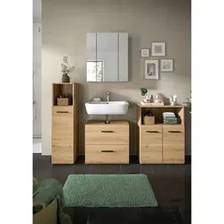 xonox.home Badkombination Ice 4-tlg. – Stilvolle Badezimmermöbel in Artisan Oak - Komplettprogramm für Badezimmer: 4-tlg. Badkombination Ice in Artisan Oak Nachbildung, bietet optimalen Stauraum und modernes, pflegeleichtes Design – ideal für kleine Räume.