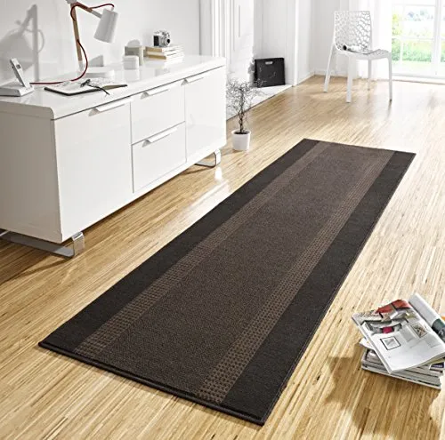 Hanse Home Teppich Läufer Band 80x200cm – Teppichläufer Weicher Kurzflor Teppich Modernes Design Läufer für Flur, Schlafzimmer, Kinderzimmer, Badezimmer, Wohnzimmer, Küche Dekoläufer – Braun