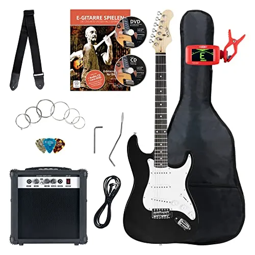 Rocktile E-Gitarre ST-Pack Komplettset - E-Gitarre Komplettset mit 10 Watt Verstärker, ideal für angehende Gitarristen. Enthält alles, was du brauchst: Tasche, Stimmgerät, Kabel und mehr!