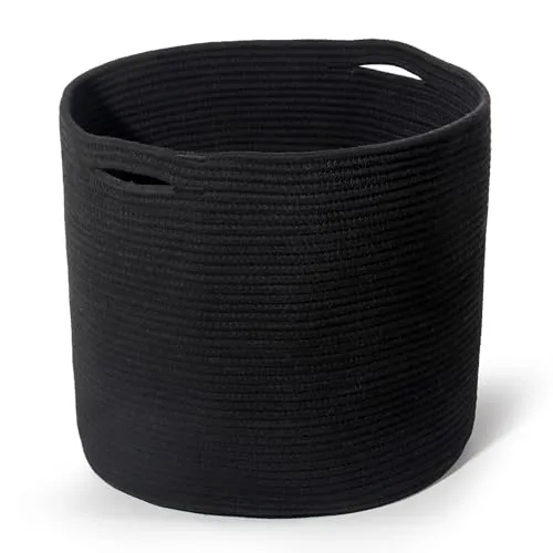 SYLANDO D40*H34cm 39L Waschekorb aus Baumwolle mit Griffen, Aufbewahrungskorb Geflochten, Laundry Baskets, Korb Aufbewahrung für decken, spielzeug, kuscheltier,Kleidung Schwarz