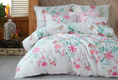 Buymax Bettwäsche Vilatis, Renforce, 2-teilig, 155x220 cm, Schmetterling Weiß Rosa - Bettwäsche-Set aus 100% Baumwolle mit verdecktem Reißverschluss, ideal für einen gemütlichen Schlaf und eine stilvolle Schlafzimmergestaltung.