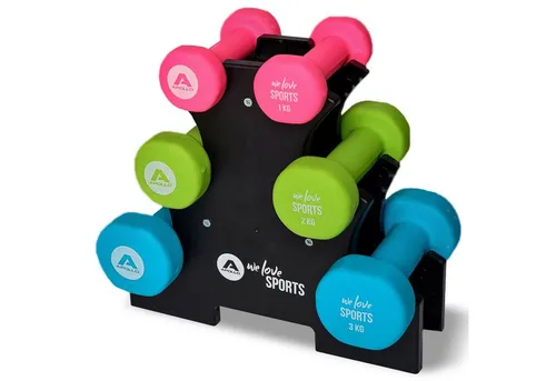 Apollo Hantel Set Kurzhantel 2x1kg, 2x2kg, 2x3kg mit Hantelständer - Hanteln für Zuhause: Das Apollo Kurzhantelset mit 1kg, 2kg und 3kg Gewichten bietet individuelles Krafttraining. Inklusive stabilem Hantelständer für platzsparende Aufbewahrung.