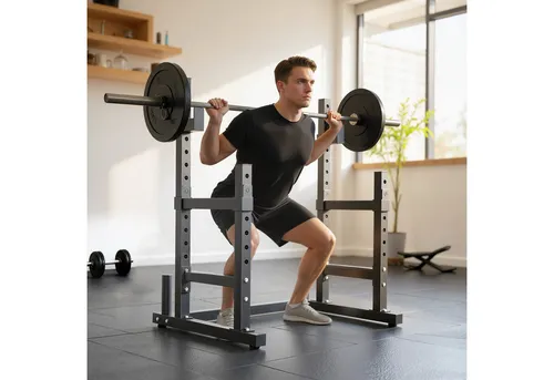 Hantelständer 2 Ebenen aus Stahl für Langhantelablage - Robuster Hantelständer aus Stahl mit 2 Ebenen, ideal für den Heimgebrauch. Ergonomisch und verstellbar, bietet Platz für bis zu 300 kg Hantelscheiben. Perfekt für effektives Training und platzsparende Aufbewahrung.