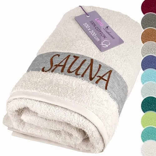 Lashuma XXL Badetuch für Damen und Herren - 100x200 cm - Großes und flauschiges Saunatuch in Premium Qualität: Ideal für Wellness und Strand, bietet es hervorragende Saugfähigkeit und Komfort. Mit eleganter Stickerei und praktischen Aufhängern für vielseitige Nutzung.