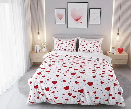 Einzel XXL Bettbezug Set - Weiß Rot - Hochwertiges Bettwäsche-Set aus 70 % Baumwolle und 30 % Polyester, maschinenwaschbar bei 30 °C. Ideal für erholsamen Schlaf und einfache Pflege.