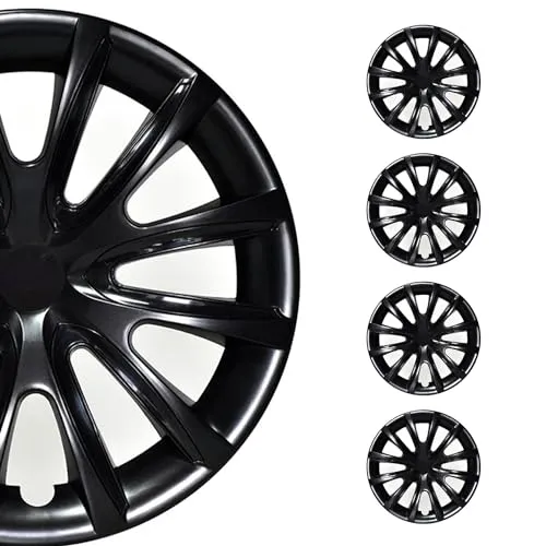 OMAC Radkappen 16 Zoll Schwarz - 4er Set - Radkappen für 16 Zoll Räder, stilvoll und schützend, einfach zu installieren und waschstraßenfest für langlebige Leistung.
