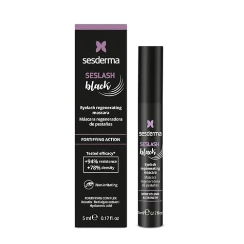 Sesderma Seslash Black Regenerierende Mascara 5ml - Wimpernstärkende & Feuchtigkeitsspendende Formel, Erhöht Dichte & Reduziert Ausfall, Angereichert mit Rotalgen & Hydrolysiertem Keratin