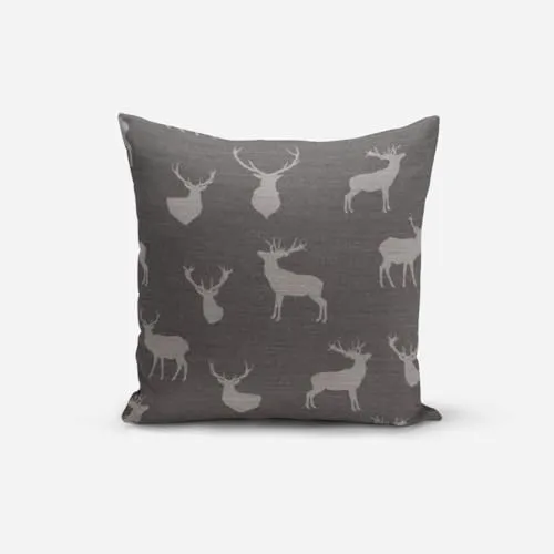 SCHÖNER LEBEN. Kissenhülle mit Hirschen grau hellgrau div. Größen, Größe:60x60cm (HxB)