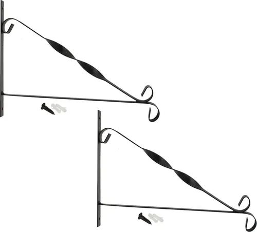com-four® 2x Wandhalterung aus pulverbeschichteten Stahl, Haken für Blumentopf, Garten, Windspiele, Blumenampelhalter, mit Schrauben und Dübel
