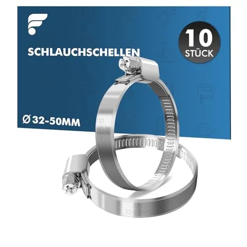 shinfly Schlauchschellen Edelstahl 32-50 mm, Schlauchschelle - 10 Stück Verstellbare Schlauchklemme für Wasserrohr, Waschmaschine, Teich, Garten, Pool
