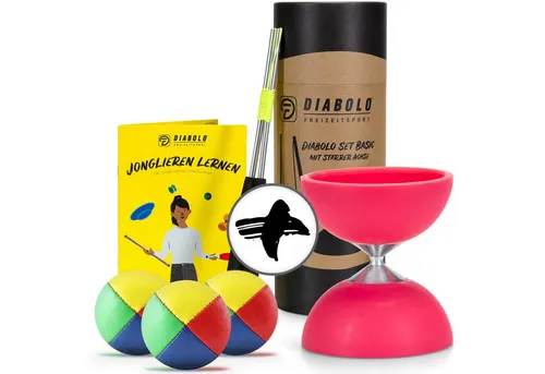 Diabolo Freizeitsport Spielball Jonglierset (pink) - Jonglierset mit Diabolo und 3 bunten Bällen für kreative Freizeitgestaltung. Ideal zum Training von Geschicklichkeit und Konzentration, für Kinder ab 3 Jahren geeignet.