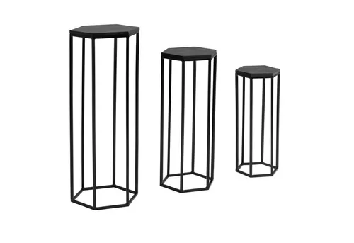 FINEBUY Satztisch FB42510 - Beistelltisch 3er Set aus Mango Massivholz und Metall - Ablagetische in sechseckiger Form, handgefertigt aus hochwertigem Mango Massivholz, ideal für kreative Dekoration und als praktische Abstellfläche.