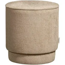 Hocker Pearl aus Melange-Stoff, modern gepolstert, rund Ø 40 cm, naturfarben