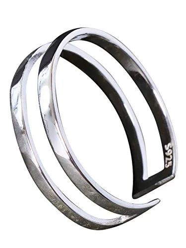 NicoWerk Ring Silber 925 Damen – Schlichter Silberring Damen 925 Silber, schmaler doppelreihiger Bandring, glatt, durchbrochen, verstellbar und offen – Silber Ringe 925 Frauen - SRI637